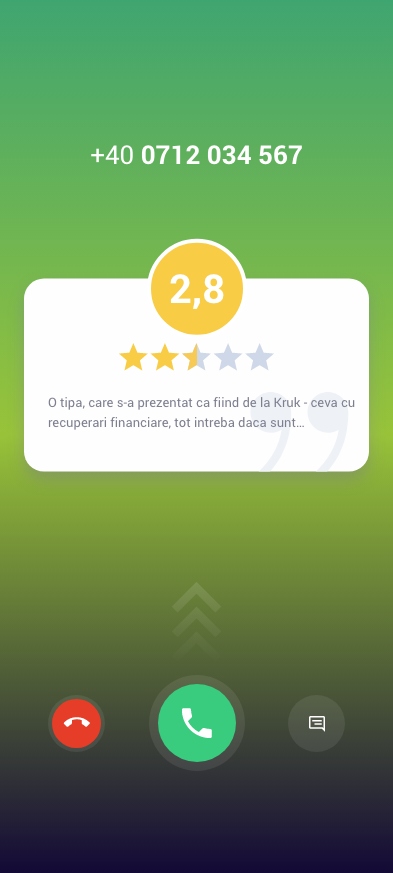 Popup în cursul apelului sosit
